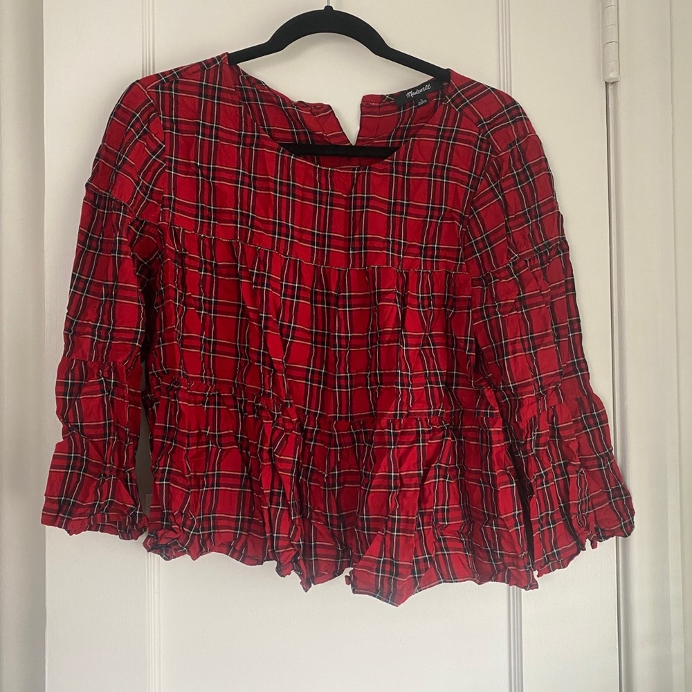 Madewell ls red tartan blouse
